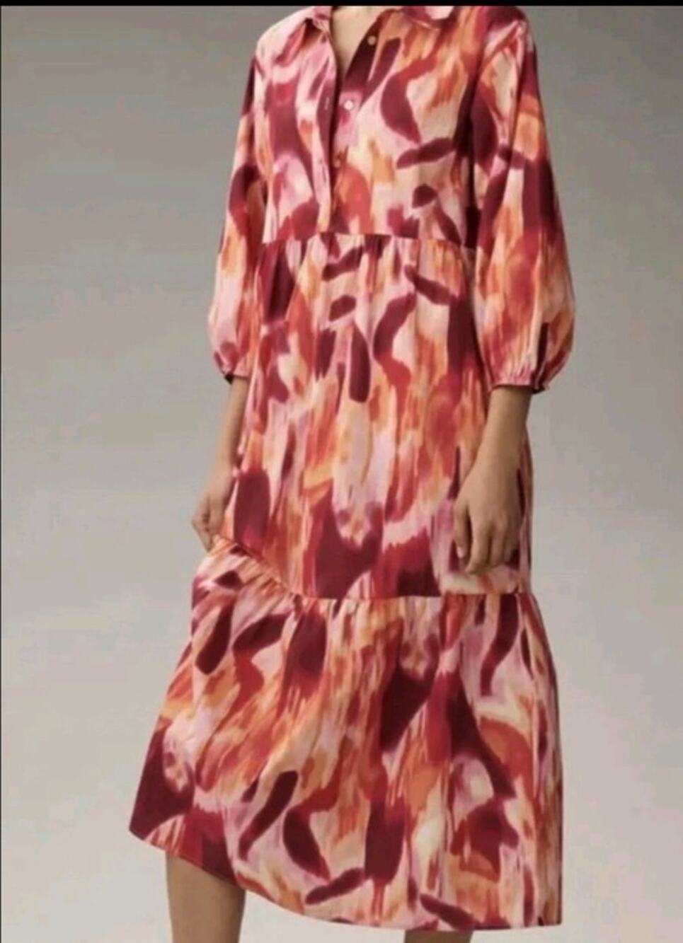 Anthropologie Maeve Bettina Tiered Shirt Dress Abstract Boho Sz S Small